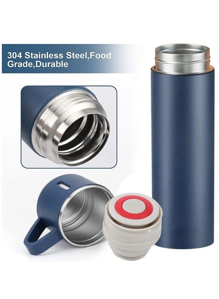 Original 500ml Thermos Mug with 3 Cups, Thermal Bottle, Vacuum Insulated Tea Coffee Thermos 304 Stainless Steel Travel Mug for Hot and Cold Drinks, Insulated Flask Set -Blue - Image 3