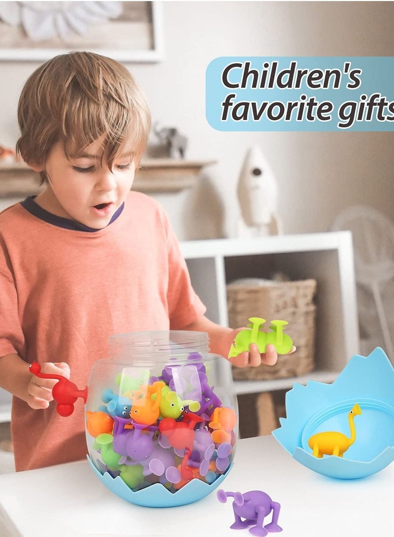 نيبمينينت Suction Toys, 40 Pcs Kids Bath Toys Sensory for 3 4 5 6 7 Year Old Boys Girls Stress Release Travel Cup Silicone Building Blocks with Dinosaur Eggshell Storage - Image 4