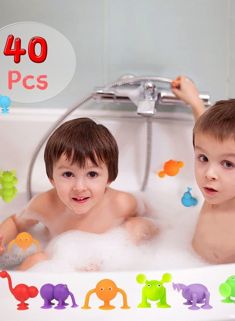 نيبمينينت Suction Toys, 40 Pcs Kids Bath Toys Sensory for 3 4 5 6 7 Year Old Boys Girls Stress Release Travel Cup Silicone Building Blocks with Dinosaur Eggshell Storage - Image 2