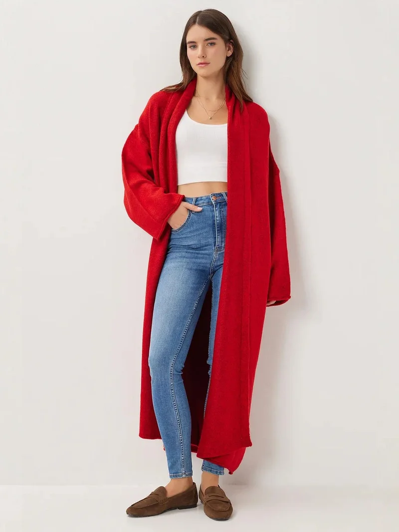 Lovely Istanbul ISTANBUL Oversized Open Collar Long Knit Cardigan