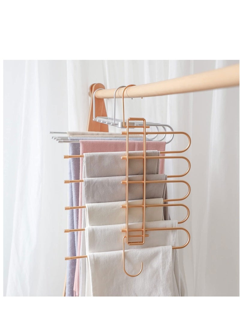 SYOSI Magic Pants Hangers, Space Saving Closet Hangers 5 Layers Multi Functional Rack, Solid Metal & Wood Heavy Duty Wardrobe Organizer Racks for Clothes Trousers Scarves Ties (1 Pack Golden) - Image 3