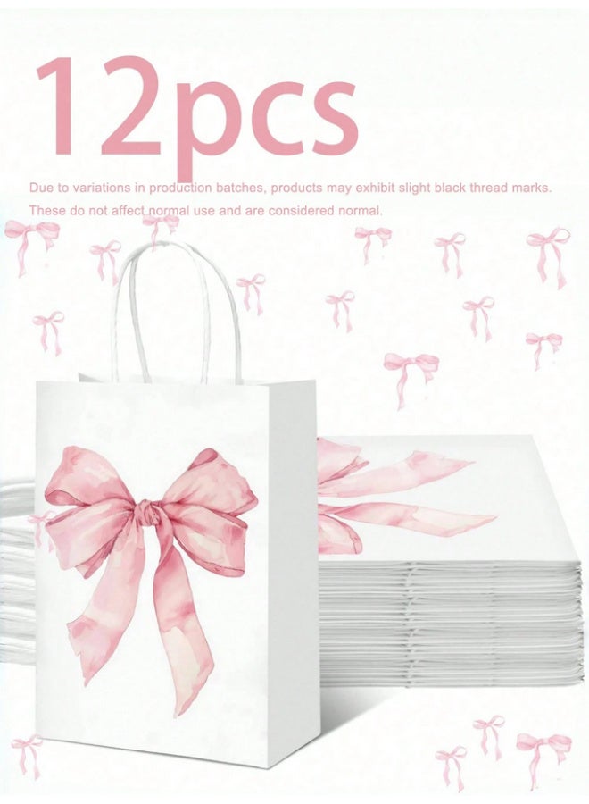 12 pink paper gift bags with bows, suitable for (white, bow) size 21x15x8 cm - Image 4