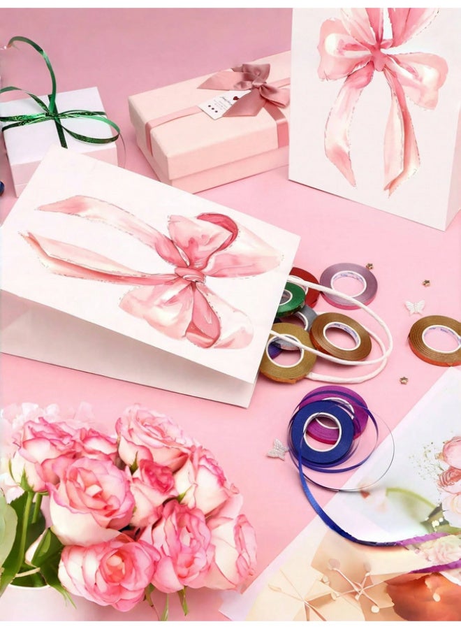 12 pink paper gift bags with bows, suitable for (white, bow) size 21x15x8 cm - Image 2