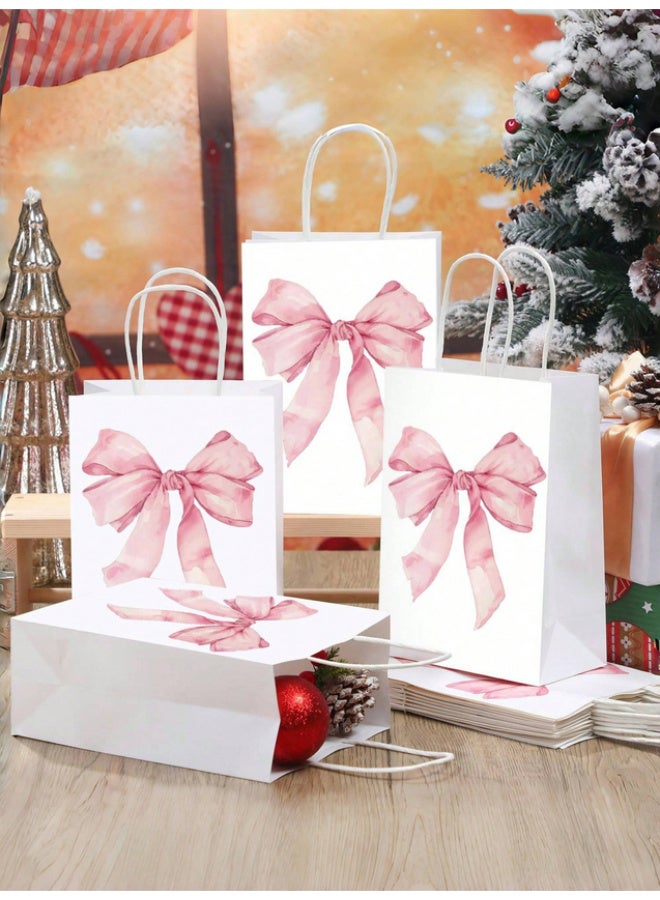 12 pink paper gift bags with bows, suitable for (white, bow) size 21x15x8 cm - Image 5