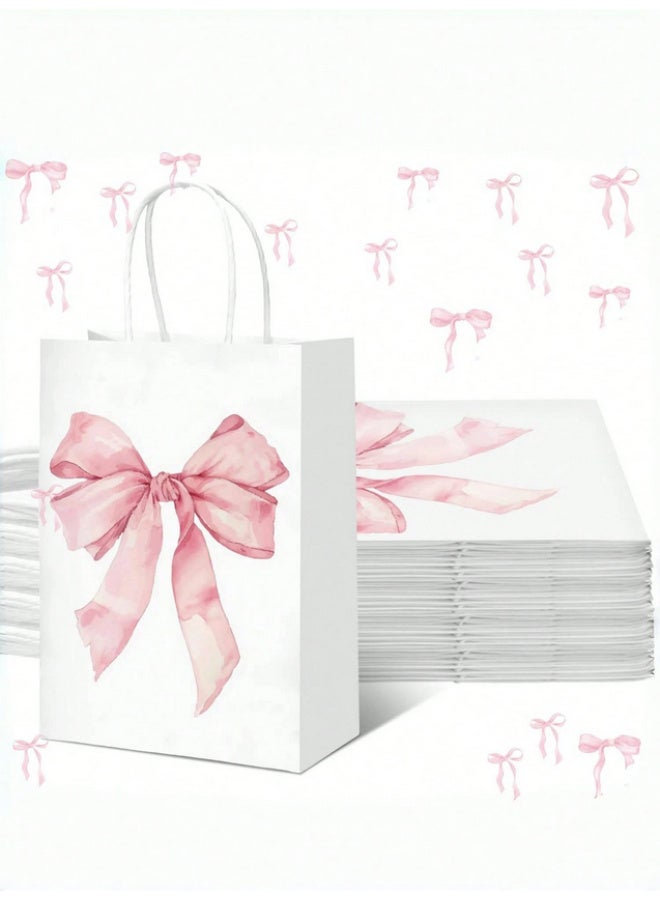 12 pink paper gift bags with bows, suitable for (white, bow) size 21x15x8 cm - Image 1