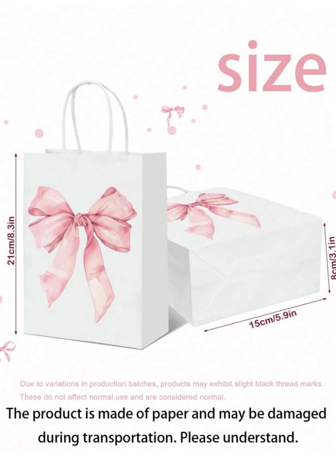 12 pink paper gift bags with bows, suitable for (white, bow) size 21x15x8 cm - Image 3