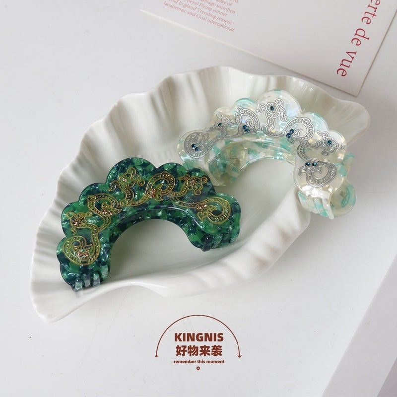 Traditional Chinese Style Acrylic Hair Clip - Light Green/Dark Green - Image 1