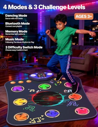 TooLion Dance Mat Toys for 312 Year Old KidsBluetooth Dance Pad with LightUp 8 KeysInteractive Dance Game with 4 ModesNonSlip Builtin MusicChristmas Birthday Gift for GirlsBoysBlue - Image 5