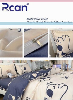 Rcan Rcan 4 Piece Set Cute Cartoon Print Design Duvet Cover Set Cotton for Boys Girls Blue White 150x200cm  - Image 2