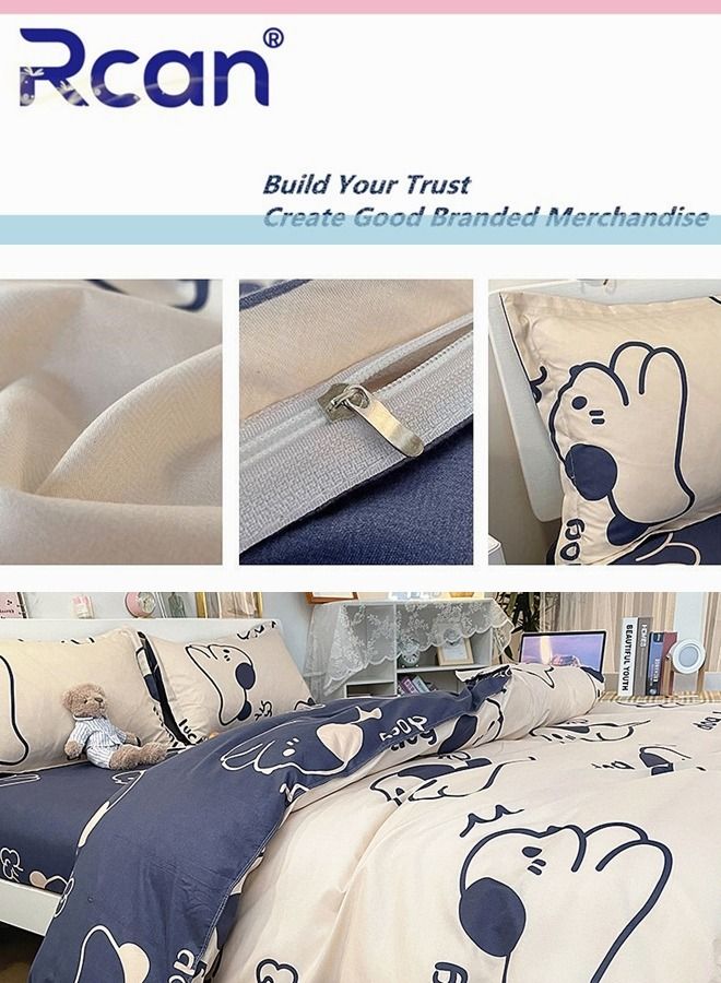 Rcan Rcan 3 Piece Set Cute Cartoon Print Design Duvet Cover Set Cotton for Boys Girls Blue White 150x200cm - Image 2