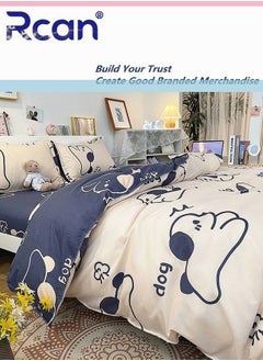 Rcan Rcan 4 Piece Set Cute Cartoon Print Design Duvet Cover Set Cotton for Boys Girls Blue White 150x200cm  - Image 1