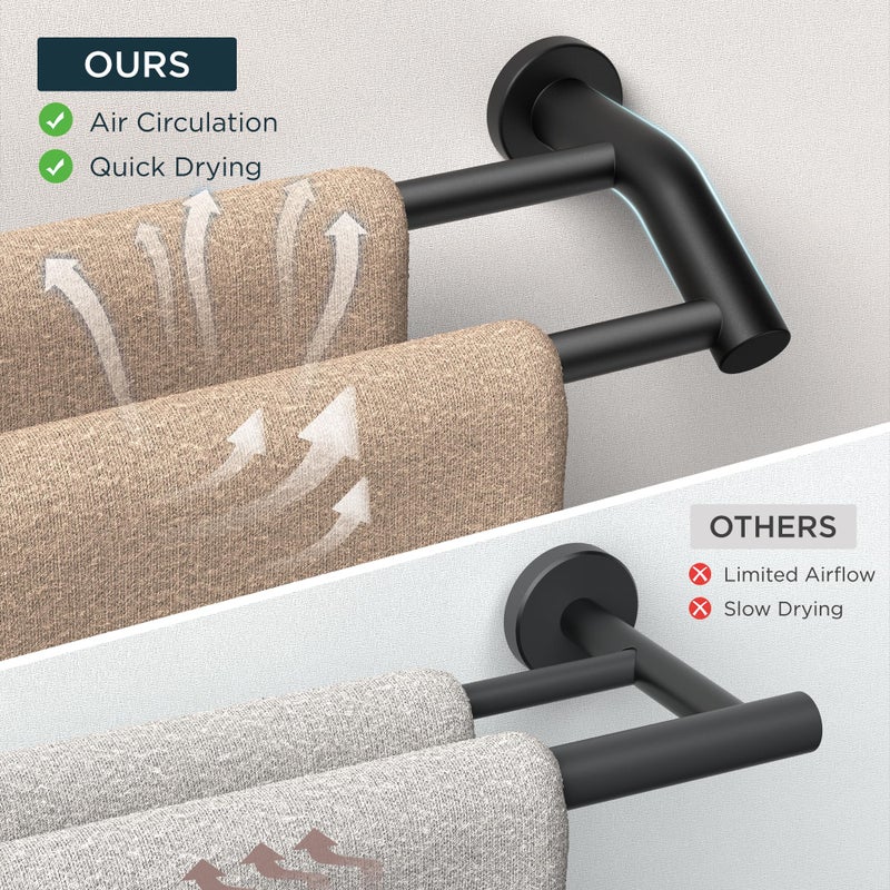 FORIOUS Double Towel Bar 24 Inch, Heavy Duty SUS304 Stainless Steel Dual Towel Racks for Bathroom Wall Mount, Space Saving Towel Rod Towel Holder Rail, Matte Black - Image 3