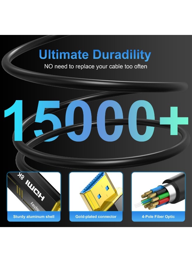 8K Fiber Optic HDMI Cables 3M, 48Gbps Ultra High Speed HDMI 2.1 Cable, 8K@60Hz, 4K@240Hz/144Hz/120Hz, Support eARC/Dolby/HDR 10+/HDCP 2.22.3, Compatible with PS5/Xbox Series X/Samsung/ LG 8K TV/Home - Image 3