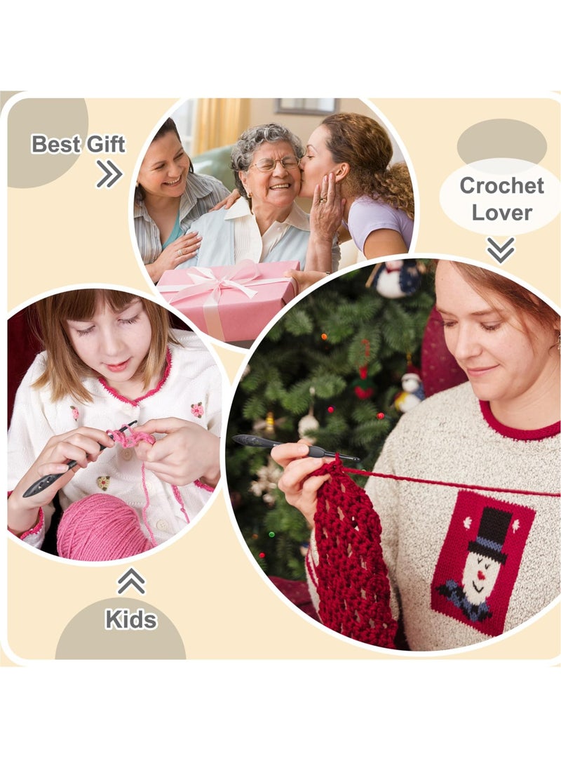 Excefore 9 Sizes Crochet Hooks, Black Crochet Needles, Ergonomic Soft Grip Aluminum Crochet Hook Set, Lightweight Knitting  Crochet Supplies, for Arthritic Hands Beginners Kids Adults 2.0mm(B)-6.0mm(J) - Image 5