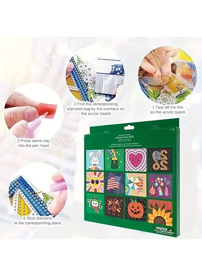 2026 DIY Diamond Painting Wall Calendar Kit 12 Month Flip Calendar with 95 Plus Gemstones Colorful Monthly To Do List and Color Coded Tabs Complete Craft for Home Office Decoration All Ages Activity - Image 2