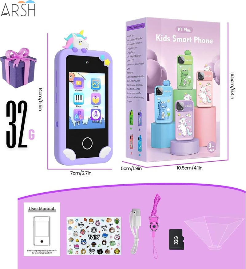 ARSH Kids Smart Phone Toy, Children Cell Phone with Touchscreen Dual Camera MP3 Music Player Toddler Mobile Phone with 32GB TF Card (Violet) - Image 2