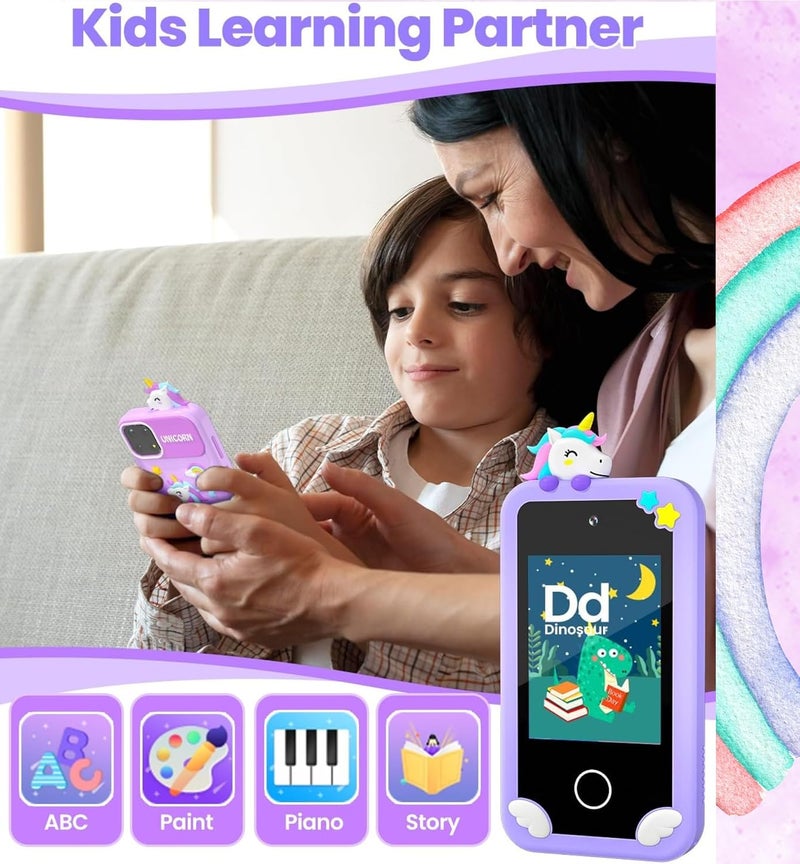 ARSH Kids Smart Phone Toy, Children Cell Phone with Touchscreen Dual Camera MP3 Music Player Toddler Mobile Phone with 32GB TF Card (Violet) - Image 3