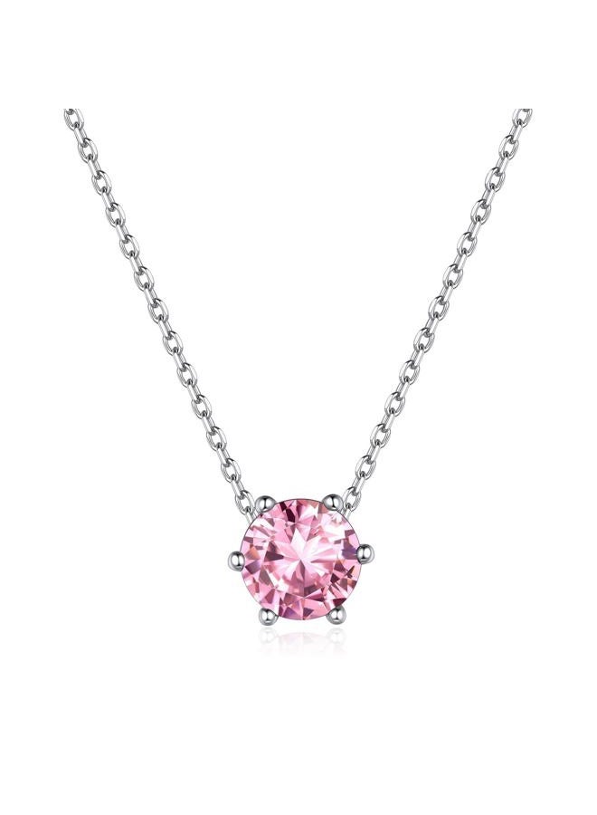 ChicSilver October Birthstone Jewelry 925 Sterling Silver Small Crystal Pink Tourmaline Necklace Round CZ Dainty Choker Necklace for Women Teen - Image 1