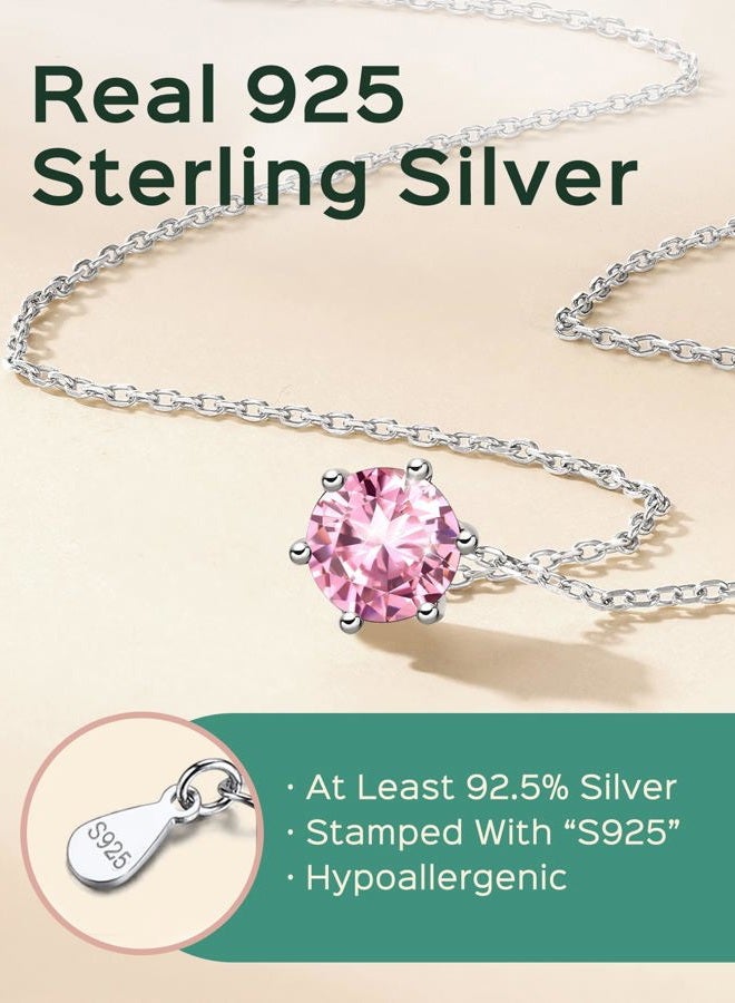 ChicSilver October Birthstone Jewelry 925 Sterling Silver Small Crystal Pink Tourmaline Necklace Round CZ Dainty Choker Necklace for Women Teen - Image 5
