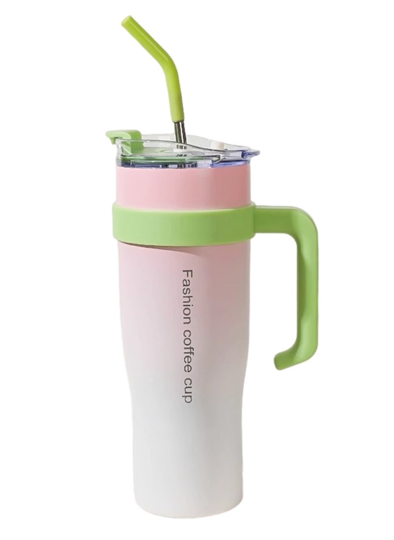 Bukela - 1250ML Stainless Steel Insulated Cup with Handle Straw Leak-Resistant Large-Capacity Coffee Tumbler Vacuum Insulated Thermal Mug for Home Travel Gym - Image 1