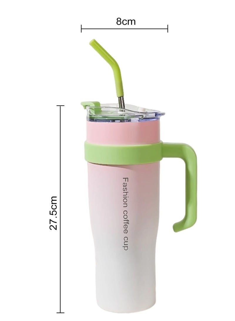 Bukela - 1250ML Stainless Steel Insulated Cup with Handle Straw Leak-Resistant Large-Capacity Coffee Tumbler Vacuum Insulated Thermal Mug for Home Travel Gym - Image 1