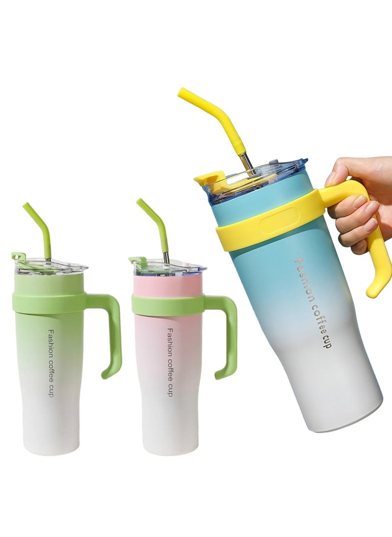 Bukela - 1250ML Stainless Steel Insulated Cup with Handle Straw Leak-Resistant Large-Capacity Coffee Tumbler Vacuum Insulated Thermal Mug for Home Travel Gym - Image 1