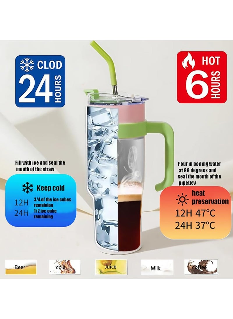 Bukela - 1250ML Stainless Steel Insulated Cup with Handle Straw Leak-Resistant Large-Capacity Coffee Tumbler Vacuum Insulated Thermal Mug for Home Travel Gym - Image 1
