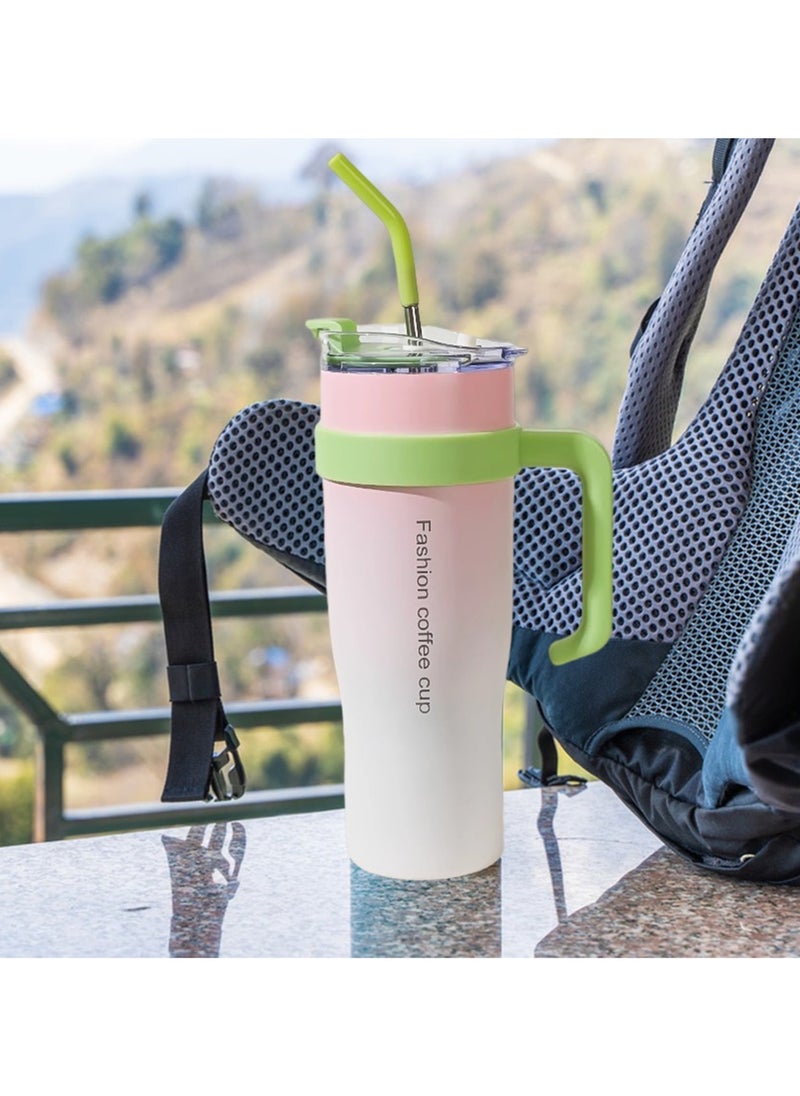 Bukela - 1250ML Stainless Steel Insulated Cup with Handle Straw Leak-Resistant Large-Capacity Coffee Tumbler Vacuum Insulated Thermal Mug for Home Travel Gym - Image 1