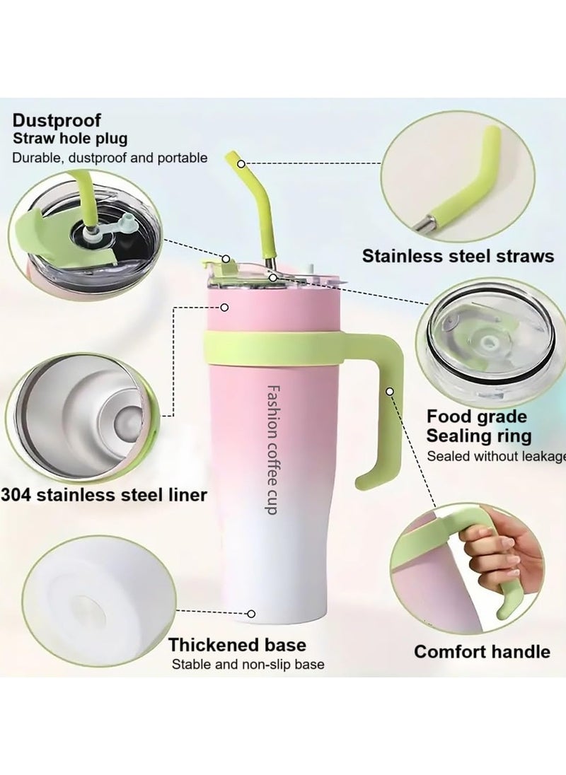 Bukela - 1250ML Stainless Steel Insulated Cup with Handle Straw Leak-Resistant Large-Capacity Coffee Tumbler Vacuum Insulated Thermal Mug for Home Travel Gym - Image 1