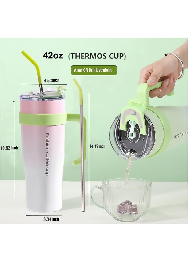 Bukela - 1250ML Stainless Steel Insulated Cup with Handle Straw Leak-Resistant Large-Capacity Coffee Tumbler Vacuum Insulated Thermal Mug for Home Travel Gym - Image 1
