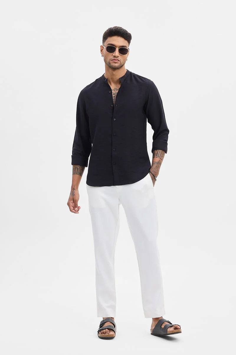 SNITCH Black Mandarin Slim Fit Shirt