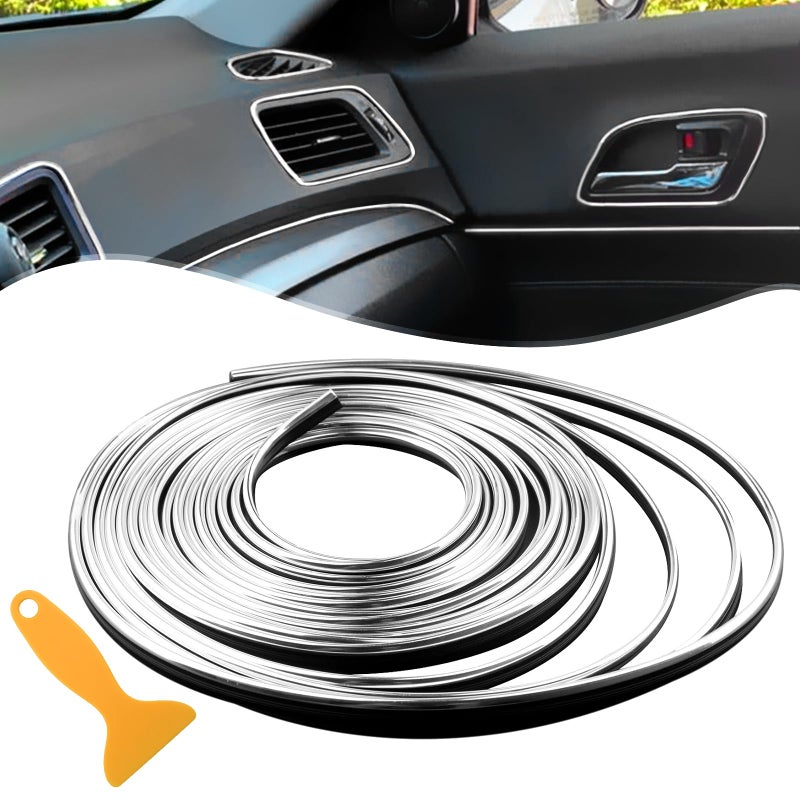 Generic Spurtar Car Accessories Interior Trim Strips - Silver 10M / 32.8FT Universal Car Gap Fillers Automobile Mods Decorative Accessories DIY Flexible Strip Decor Accessory with Installing Tool  - Image 1