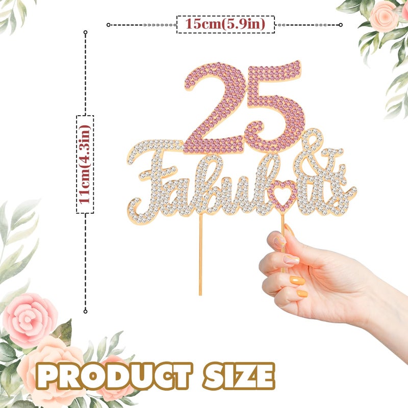 LASKYER 25 & Fabulous Gold & Pink Rhinestone Cake Topper - Happy 25th Birthday Cheers to 25 Years Old Bday Party Metal Sparkly Food Centerpieces Topper Decorations Keepsake. - Image 2
