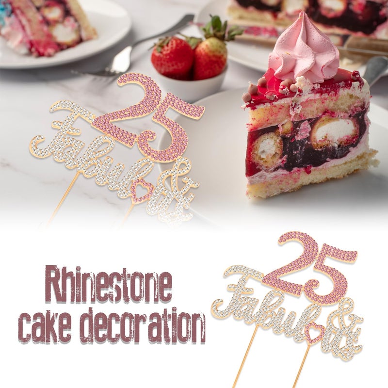 LASKYER 25 & Fabulous Gold & Pink Rhinestone Cake Topper - Happy 25th Birthday Cheers to 25 Years Old Bday Party Metal Sparkly Food Centerpieces Topper Decorations Keepsake. - Image 3