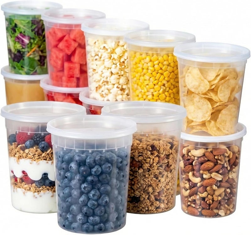 Pokanic Food Storage Containers [30 Set] 32 oz Plastic Deli Containers with Lids Slime Soup Meal Prep Reusable | BPA Free | Stackable | Leakproof | Microwave/Dishwasher/Freezer Safe (30 Set, 32 oz) - Image 1