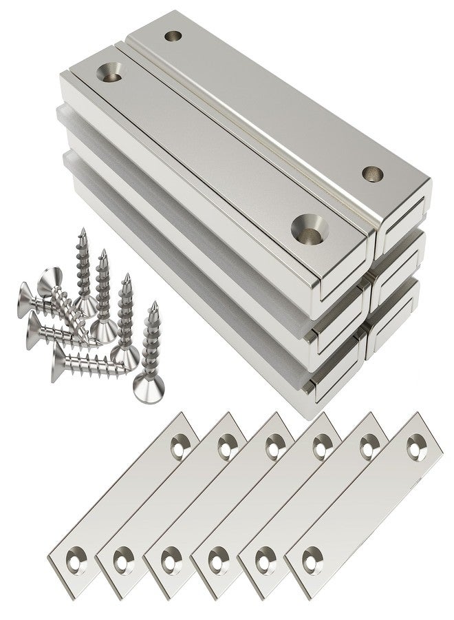 Magnetpro 6 Pieces Rectangular Magnets 30 KG Force 60 x 13.5 x 5 mm with 6 Counterparts and Capsule, Household and Industrial Magnet with Mounting Screws - Image 1
