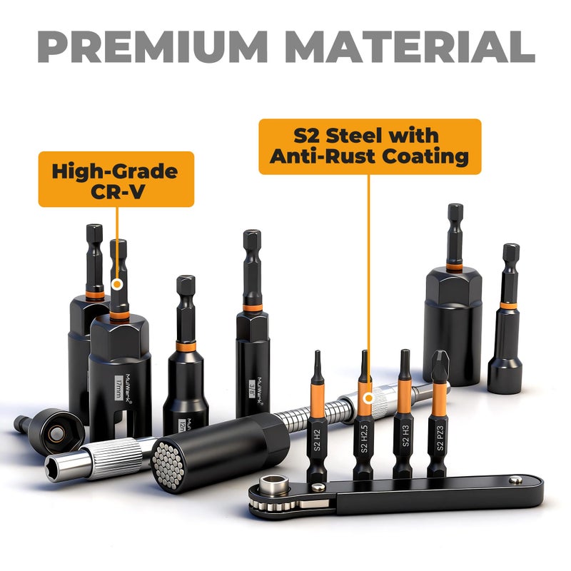 Mulwark 86PC Magnetic Nut Driver Set & Impact Driver Bit Set, 1/4" Metric & SAE Sockets, Nut Driver Set Power Bits, Adapters, Extensions, Universal Socket, Wing Nut Driver & Bit Holder, for Automotive - Image 5