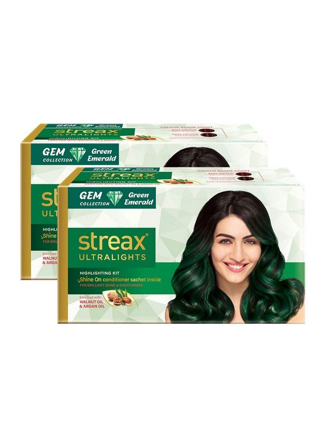 Streax مجموعة تلوين الشعر الفائق الخفة للنساء والرجال 60 مل (عبوة من 2) ؛ مجموعة جيم كولكشن الزمرد الأخضر ؛ تحتوي على زيت الجوز وزيت الأركان ؛ بلسم لمعان ؛ تمييزات تدوم لفترة أطول - Image 1