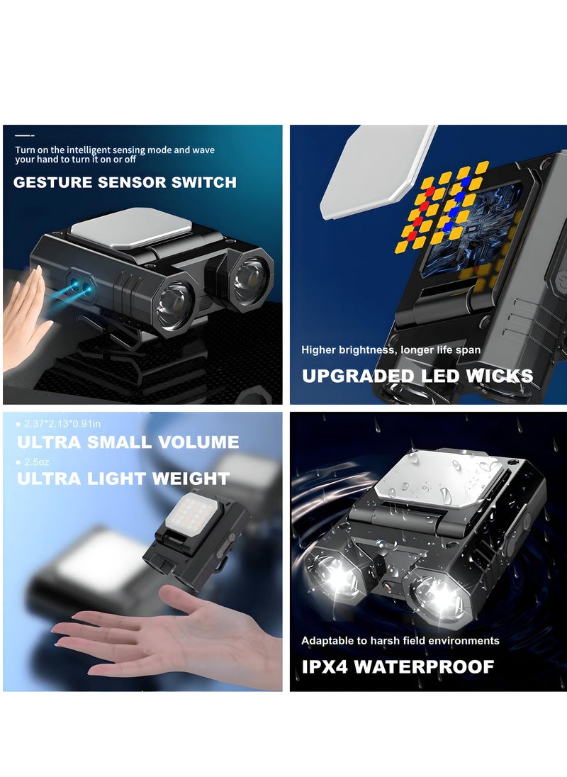 LED Hard Hat Light, 400lumens Rechargeable Dimmable Clip on Cap Lights, 2.5oz Lightweight Head Lamp with Gesture Sensor, 5 Modes, Clip on Flashlight for Peaked Cap, Jackets, Hard Hats