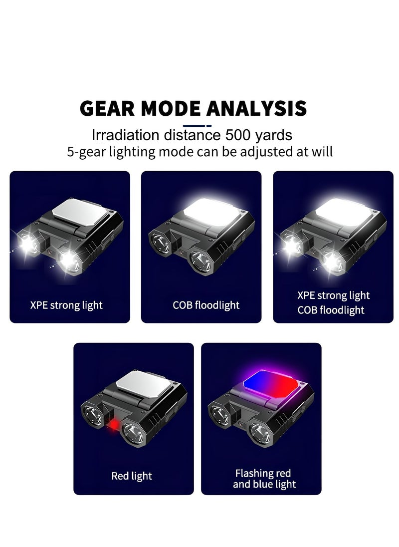 LED Hard Hat Light, 400lumens Rechargeable Dimmable Clip on Cap Lights, 2.5oz Lightweight Head Lamp with Gesture Sensor, 5 Modes, Clip on Flashlight for Peaked Cap, Jackets, Hard Hats