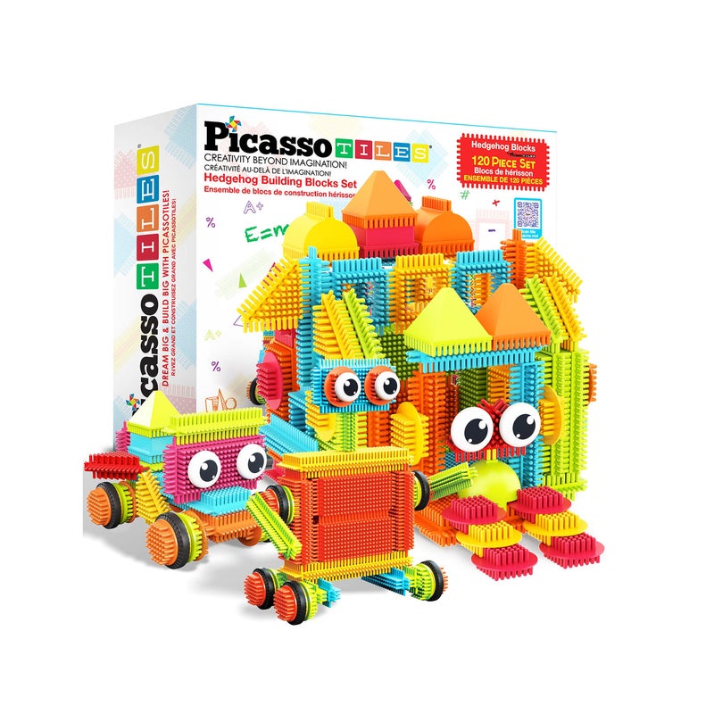 PicassoTiles مجموعة بلاط بيكاسو القنفذ المغناطيسية لبناء الكتل (120 قطعة) - Image 1