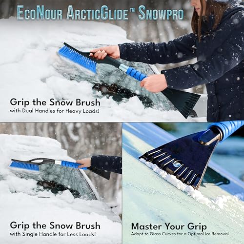 EcoNour 27" Car Snow Brush and Ice Scrapers for Car Windshield (2 Pack) | Scratch Free Bristle Head Snow Brush & Tough Window Snow Scraper with Aluminium Body | Snow Removal Winter Car Accessories - Image 2