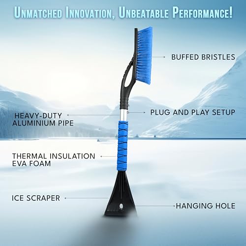 EcoNour 27" Car Snow Brush and Ice Scrapers for Car Windshield (2 Pack) | Scratch Free Bristle Head Snow Brush & Tough Window Snow Scraper with Aluminium Body | Snow Removal Winter Car Accessories - Image 4