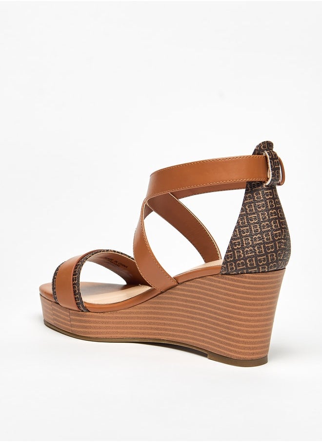 Flora Bella By Shoexpress - Women's Cross Strap Wedge Heeled Sandals with Buckle Closure - Image 1