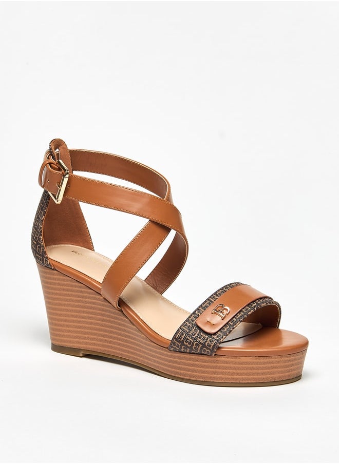 Flora Bella By Shoexpress - Women's Cross Strap Wedge Heeled Sandals with Buckle Closure - Image 1