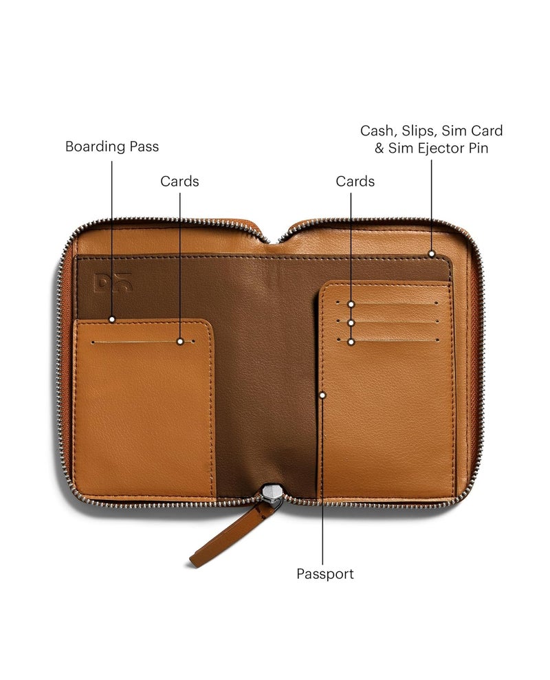 Daily Objects Check-In Travel Passport Wallet Cover for Men and Women | Passport Cover with Zip Around Closure made of Vegan Leather | Passport Holder with Credit Debit Card Slots - Tan - Image 2