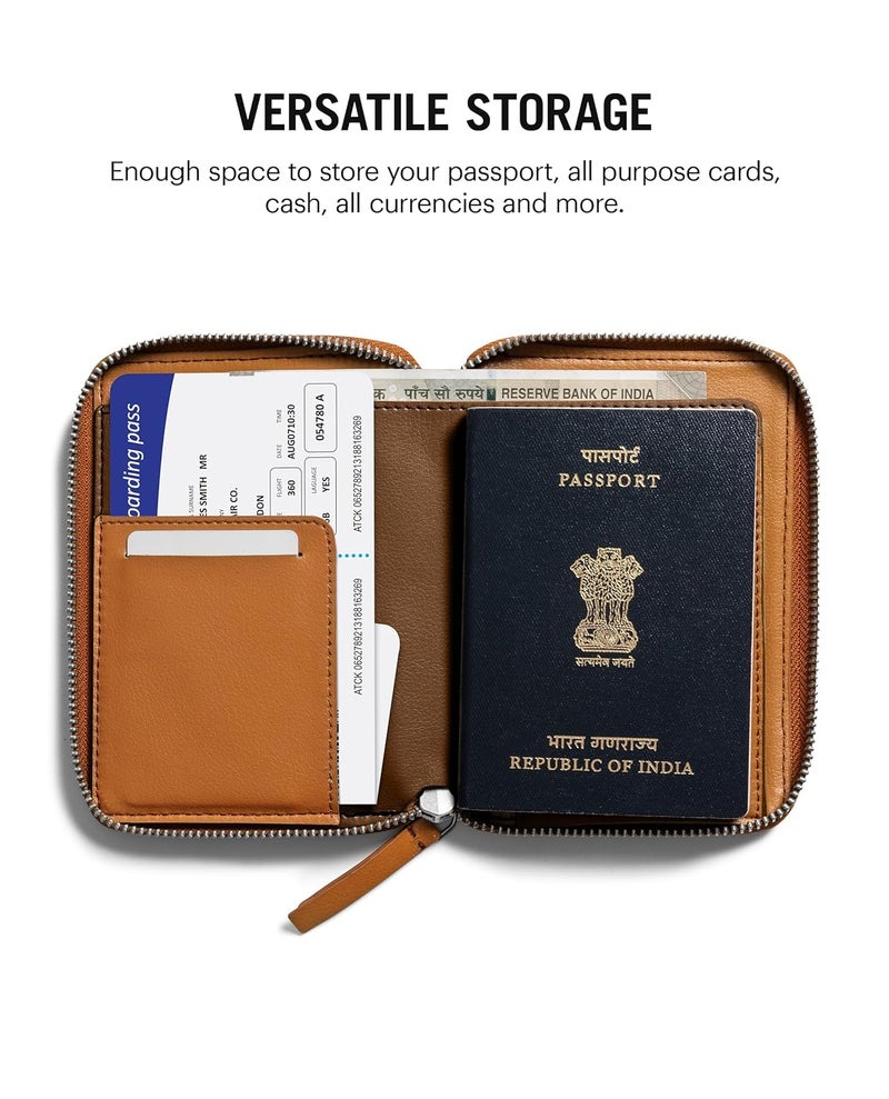 Daily Objects Check-In Travel Passport Wallet Cover for Men and Women | Passport Cover with Zip Around Closure made of Vegan Leather | Passport Holder with Credit Debit Card Slots - Tan - Image 4