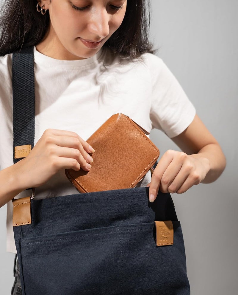 Daily Objects Check-In Travel Passport Wallet Cover for Men and Women | Passport Cover with Zip Around Closure made of Vegan Leather | Passport Holder with Credit Debit Card Slots - Tan - Image 3