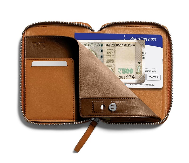 Daily Objects Check-In Travel Passport Wallet Cover for Men and Women | Passport Cover with Zip Around Closure made of Vegan Leather | Passport Holder with Credit Debit Card Slots - Tan - Image 5