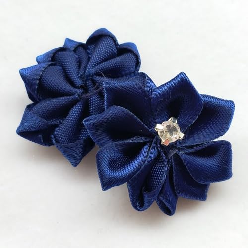 Chenkou Craft Navy 40pcs 28mm(1 1/8") Ribbon Flowers Bows Rhinestone Wedding Ornament Appliques - Image 4